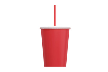 Digital composite image of red disposable cup with straw