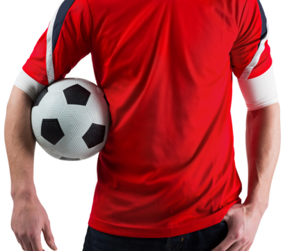 Football fan in red holding ball