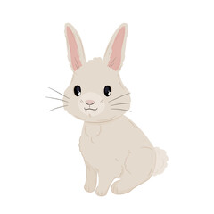 Mały słodki królik. Urocze zwierzątko w stylu kawaii. Siedzący zając na białym tle. Ilustracja wektorowa. - obrazy, fototapety, plakaty