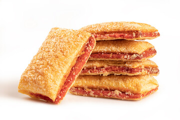  Stack of Strawberry pies isolated on white background/