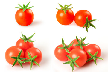 Set of Cherry tomatoes isolated on white background.