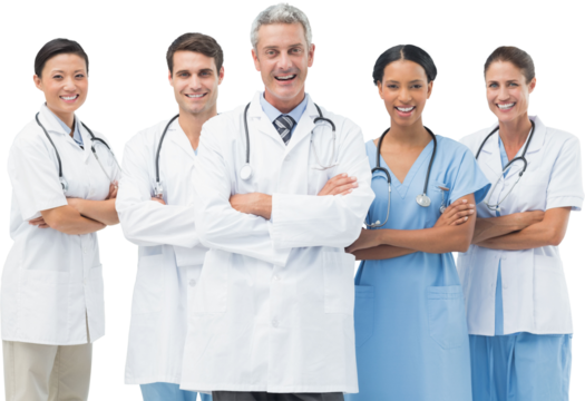Portrait of smiling medical team standing arms crossed