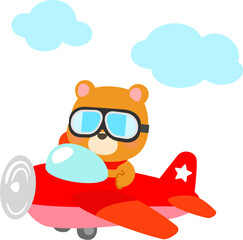 飛行機で飛ぶクマのパイロット