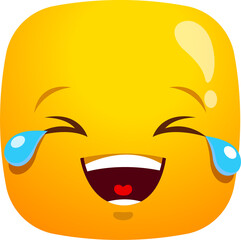 Cartoon face laugh to tears, vector happy emoji