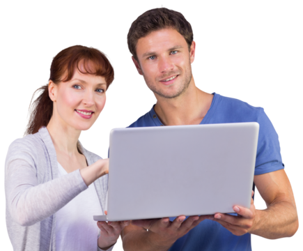 Couple using a laptop together