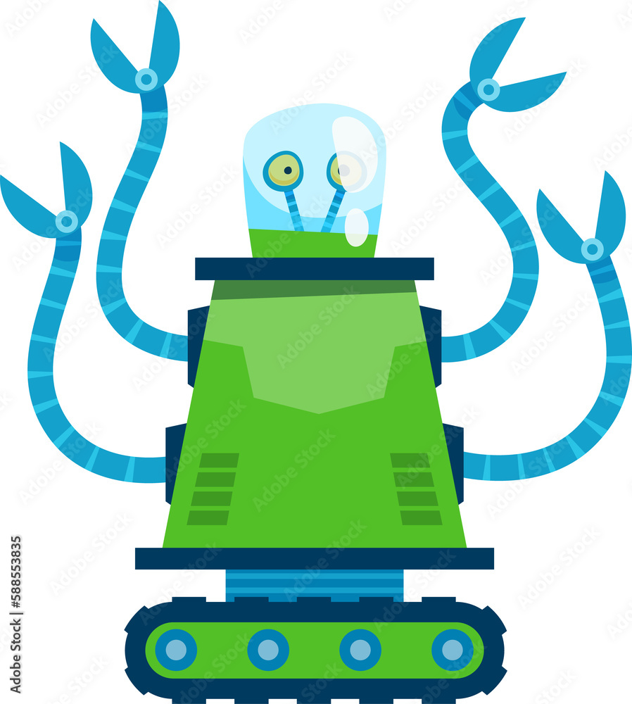 Poster cartoon character robot with hands claws