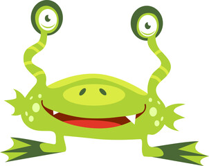 Green monster with eyes, funny cartoon character