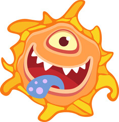 Scary round monster with tongue cute cartoon beast