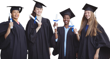 Portrait of happy female students holding degree
