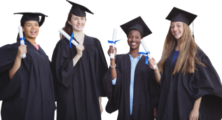 Portrait of happy female students holding degree