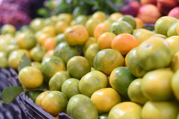 local citrus market. Sale of tangerines and oranges. Close-up of citrus fruits