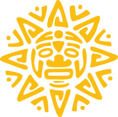 Yellow isolated sun mayan aztec totem ancient sign - obrazy, fototapety, plakaty