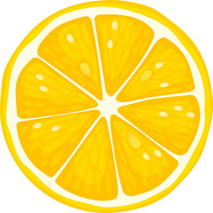 Cartoon lemon fruit slice, round piece top view