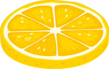 Cartoon round lemon fruit slice, vector citrus