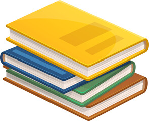 Cartoon books, textbooks and bestsellers stack