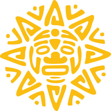 Yellow isolated sun mayan aztec totem ancient sign
