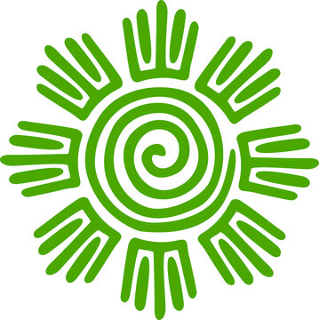 Green ornate plant mayan aztec totem ancient sign
