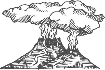 Erupting volcano sketch craters explosion fume