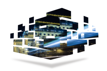 Light over bridge on abstract screen 