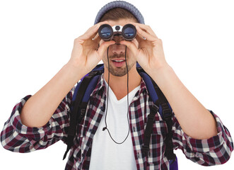 Hipster looking through binoculars