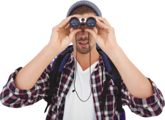 Hipster looking through binoculars