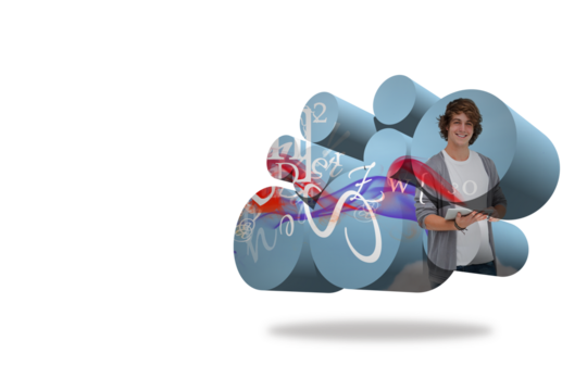 Student with tablet on abstract screen - Powered by Adobe