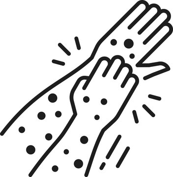 Hands in chicken pox, allergy symptom line icon