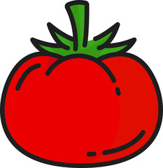 Tomato fruit with stem raw red veggies line icon