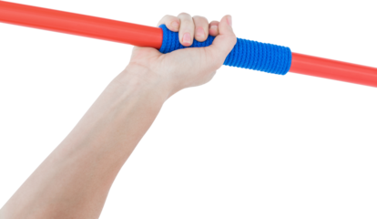 Close up of a hand holding a javelin