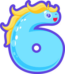 Six number 6 data figure, unicorn digit with hair