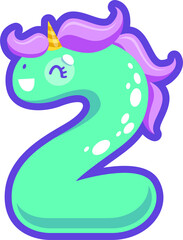 Number 2 digit, second two sign, unicorn font