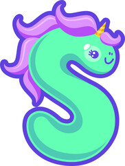 Letter S font unicorn ABC alphabet magic character
