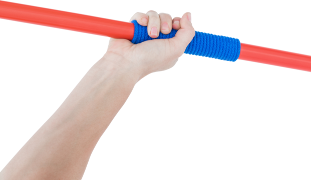 Close up of a hand holding a javelin