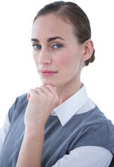 Portrait of confident businesswoman with hand on chin