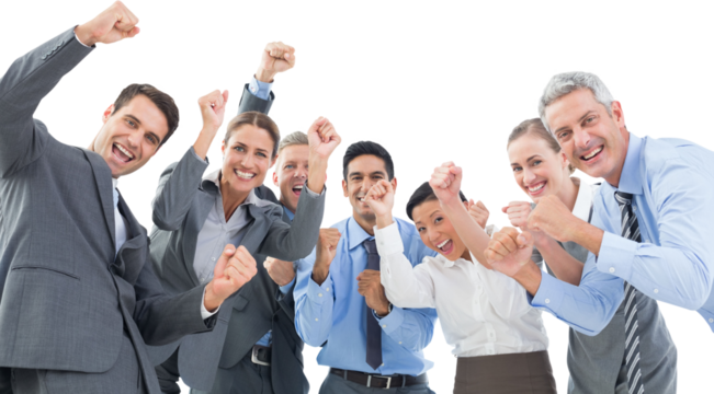 Business people cheering in office