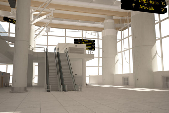 Empty escalators in airport