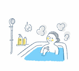 お風呂でリラックスするシニア女性