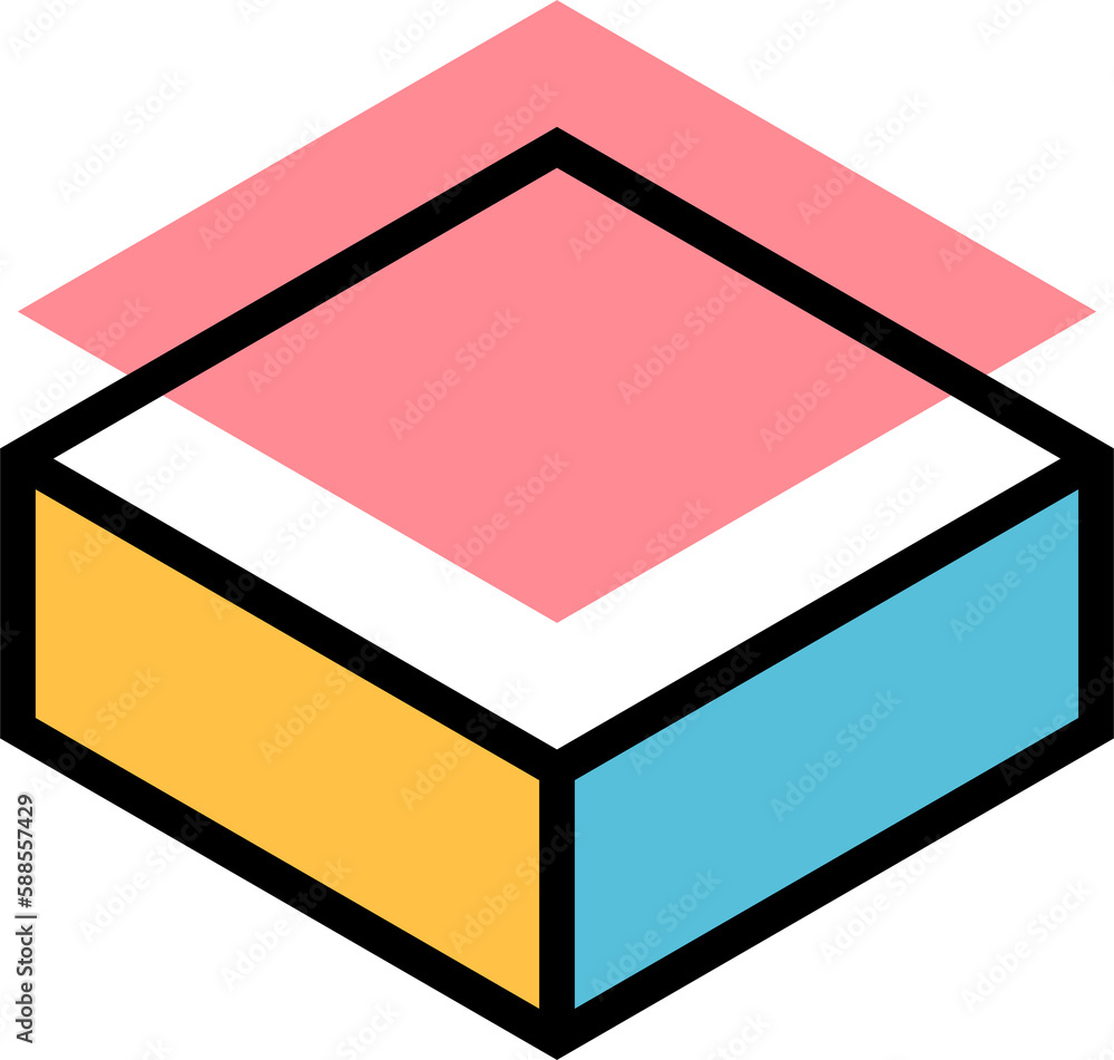 Poster Memphis geometric cube shape, color square print