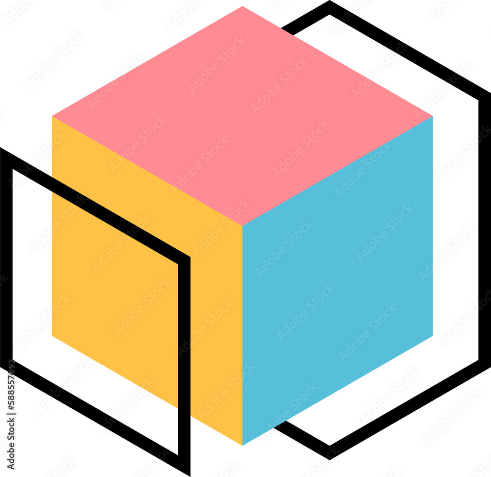 Poster Memphis geometric shape, color cube abstract print