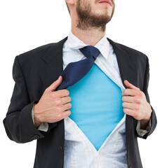 Geeky hipster opening shirt superhero style