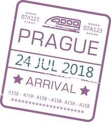 Arrival visa stamp to Prague on train isolated