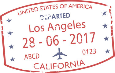 Visa stamp departed from Los Angeles isolated mark