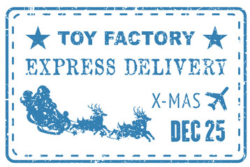 Xmas postmark with Santa in sleigh - obrazy, fototapety, plakaty