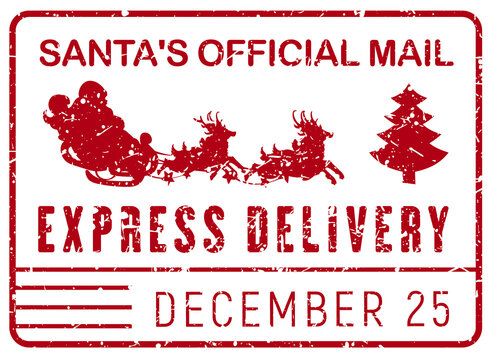Christmas mail stamp with Santa and tree