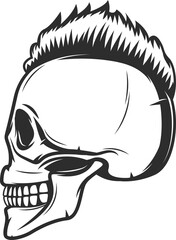 Side view of human skull with mohawk haircut