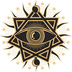 Magic tarot sign, eye occult and esoteric symbol - obrazy, fototapety, plakaty