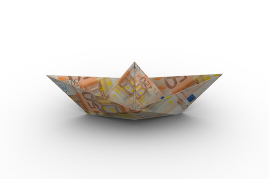 Fototapeta Fifty euro folded into shape of boat