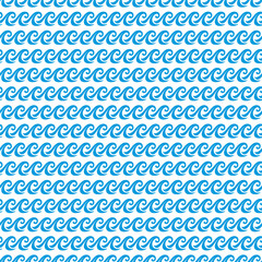 Sea and ocean curly blue waves seamless pattern
