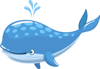 Cartoon cheerful blue whale character, sea animal © Vector Tradition