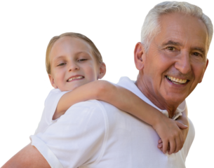 Grandfather holding his grandchild on his back